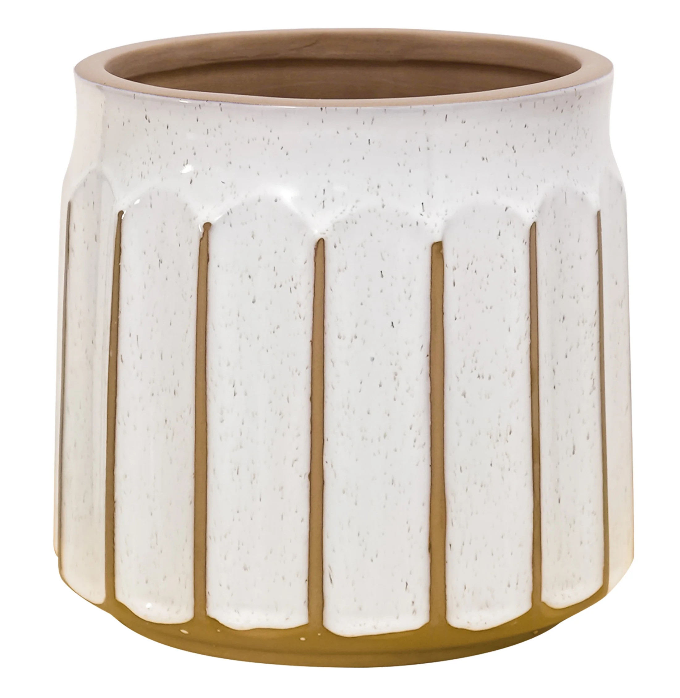 Better Homes & Gardens 8" x 8" x 8" Round White and Brown Ceramic Plant Planter - Walmart.com | Walmart (US)