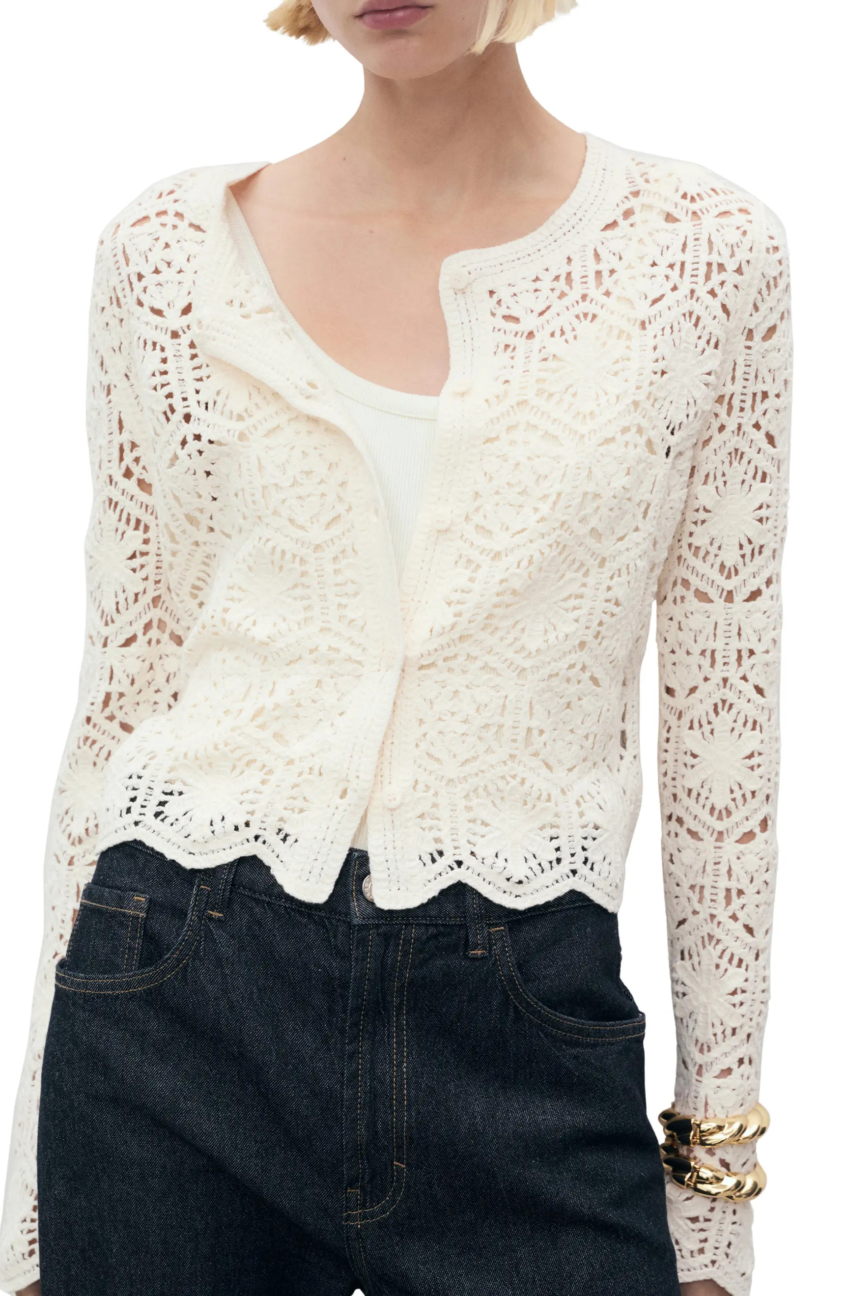 MANGO Crochet Cotton Blend Cardigan | Nordstrom | Nordstrom