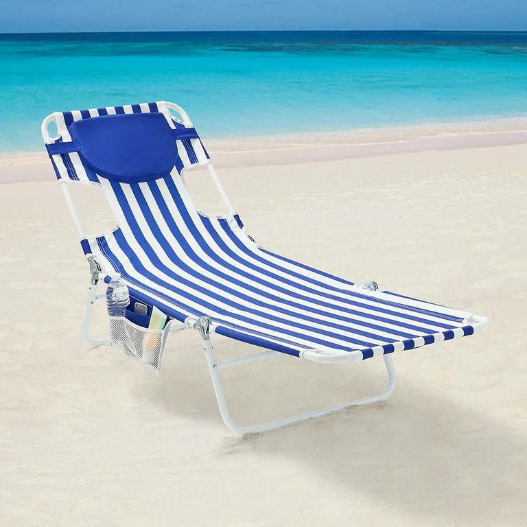 Mainstays Folding Backpack Face-Down Beach Fabric Lounger, Blue & White Stripe | Walmart (US)