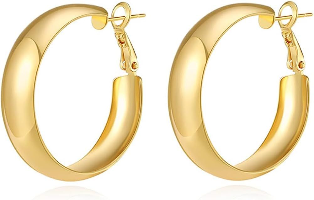 8YEARS Chunky Gold Hoop Earring for Women, 18K Gold Plated Lightweight Thick Gold Hoops Earrings,... | Amazon (US)