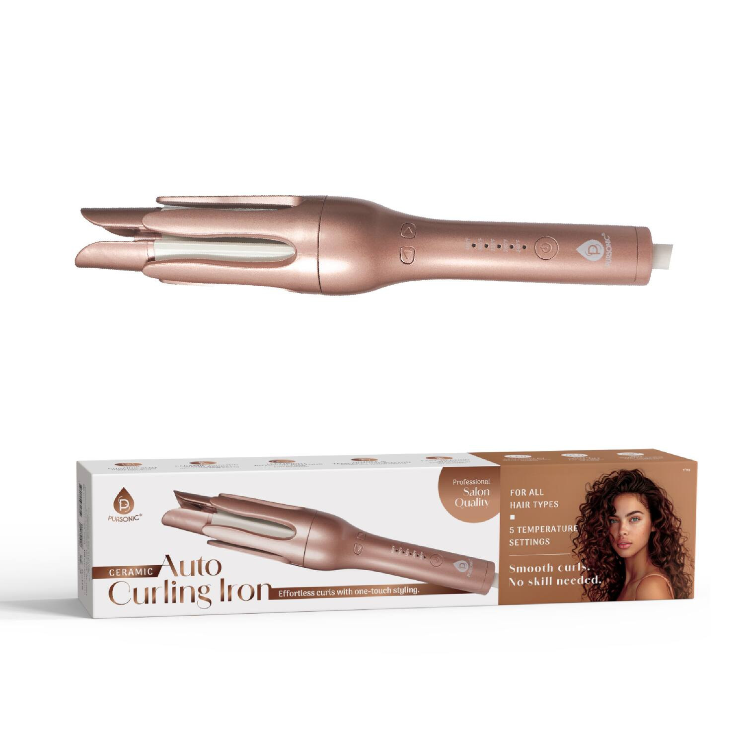 Pursonic - Automatic Curling Iron – Salon-Quality Curls in Minutes - Rose Gold | Best Buy U.S.