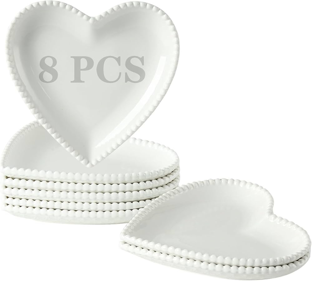 7.5 Inch Porcelain Dinner Plates, Heart Shaped Dessert Plates, White Appetizer Plates, Salad Dinn... | Amazon (US)