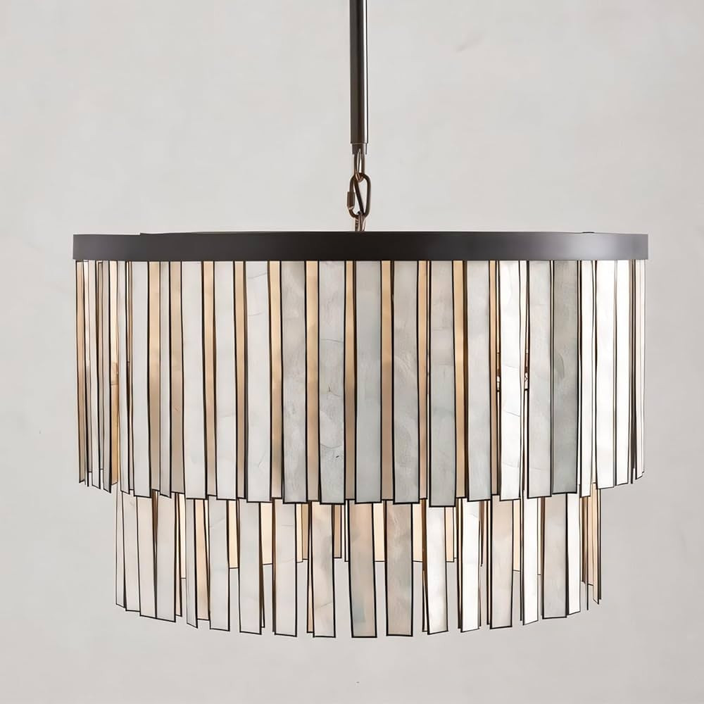 Capiz Circular Modern Chandelier, Industrial Style Pendant Light, Kitchen Island, Living Room, Di... | Amazon (US)