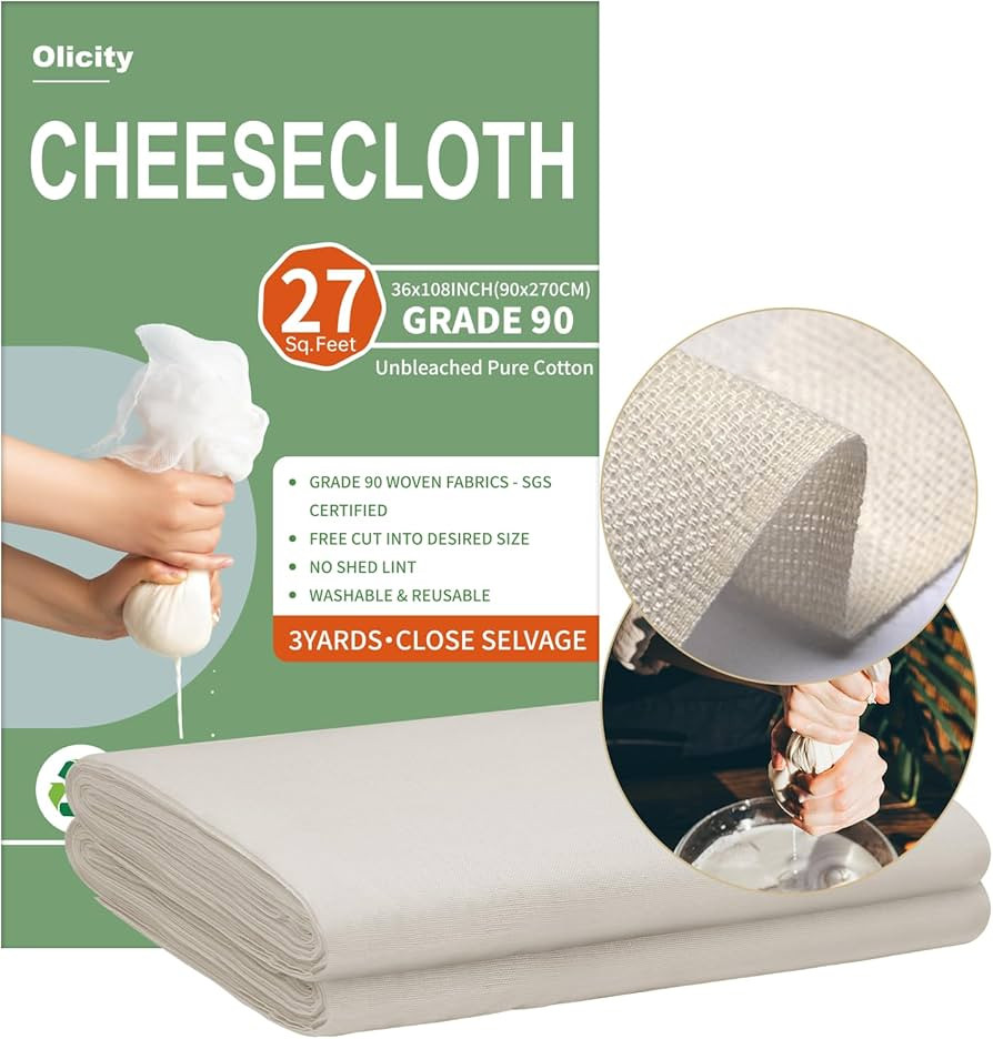 Olicity Cheese Cloths, Grade 90, 27 Sq Feet, Reusable Cheese Cloth with Closed Edges Unbleached C... | Amazon (US)