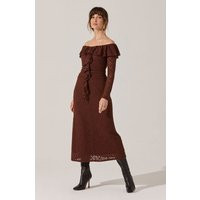 ASTR the Label | Dorian Ruffle Off Shoulder Dress #2 in Brown | Size S | ASTR The Label (US)