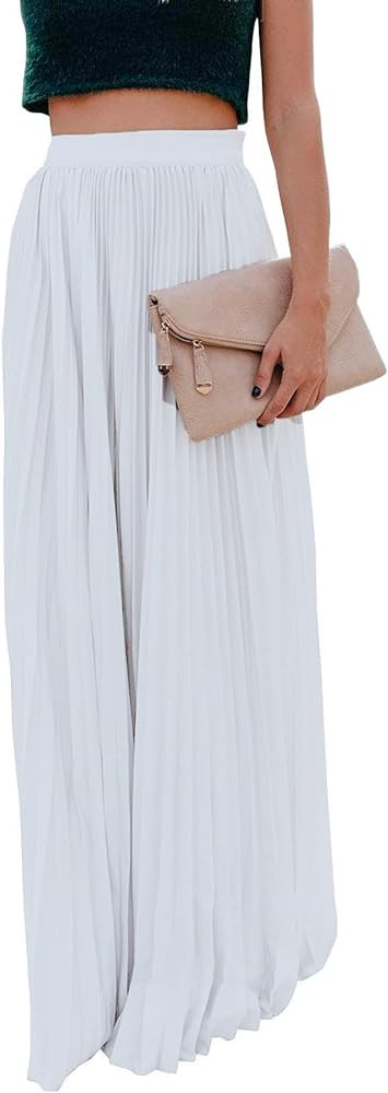 ebossy Women's High Waist Flowy Pleated Chiffon Maxi Skirt | Amazon (US)