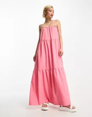 Urban Threads tiered cami strap maxi dress in pink | ASOS (Global)