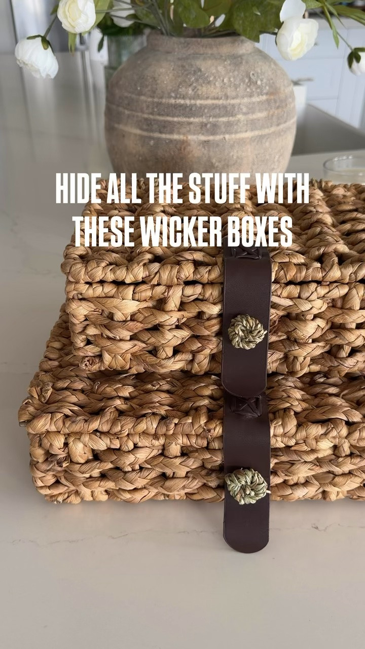 Hide all the stuff with these wicker baskets. The perfect accent piece to add to any room. Storage boxes, fall decor, wicker boxes, accent pieces