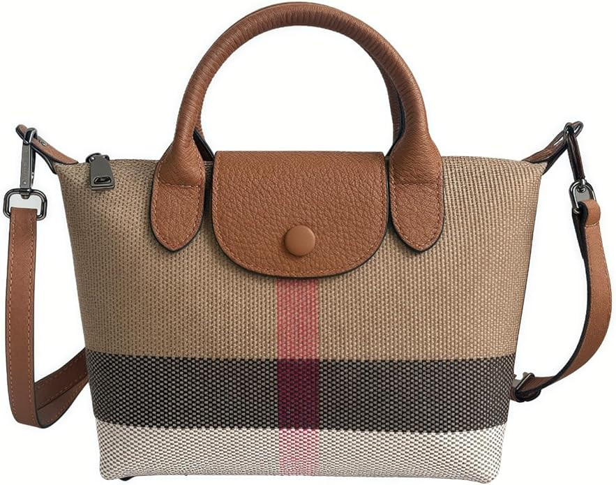 Designer women's Handbag Vintage Leather Shoulder Bag real Leather Canvas Construction women's to... | Amazon (US)