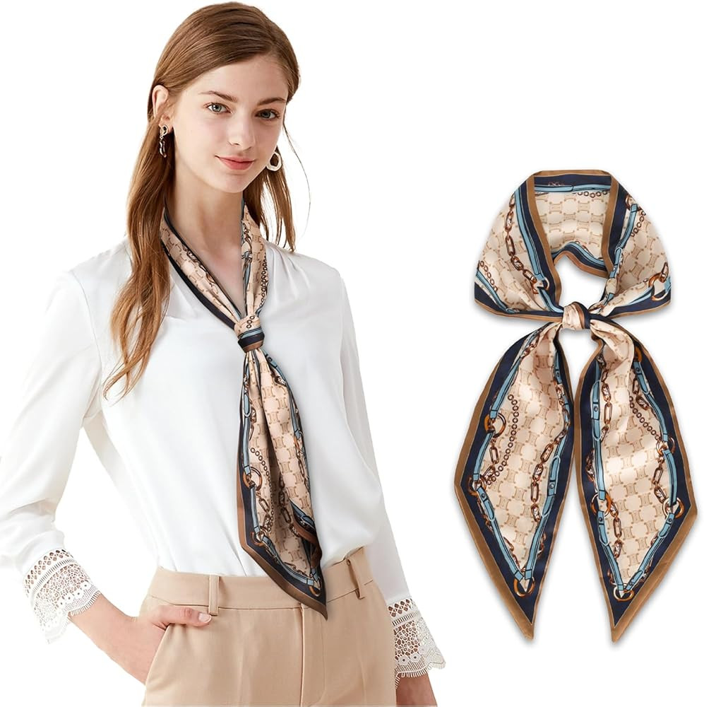 59" Mulberry Silk Like Head Scarf Women's Fashion Square Neck Satin Scarfs for Bag Hair Scarves G... | Amazon (US)