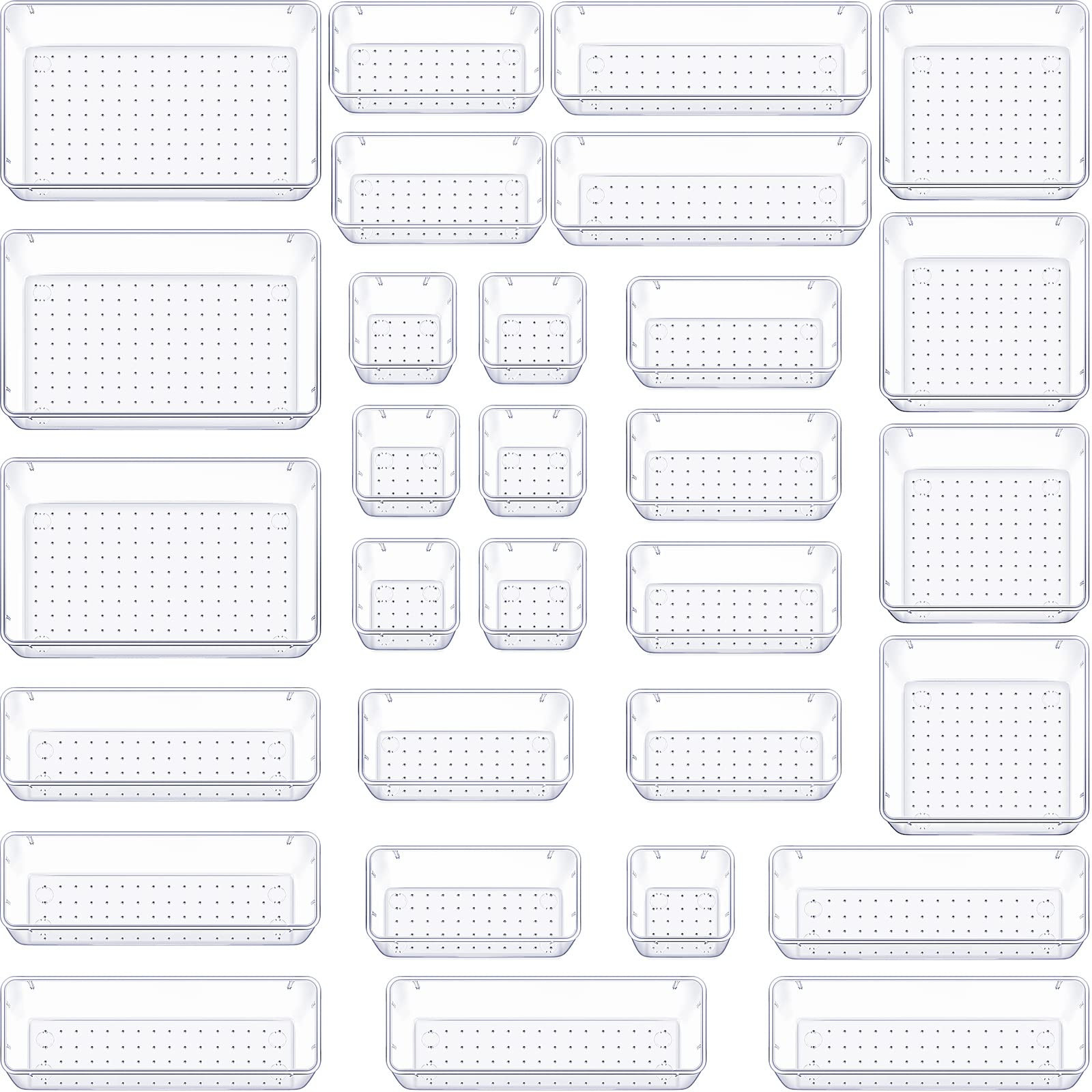 WOWBOX 30 PCS Clear Plastic Drawer Organizer Set, 5 Sizes Desk Drawer Divider Organizers and Stor... | Amazon (US)