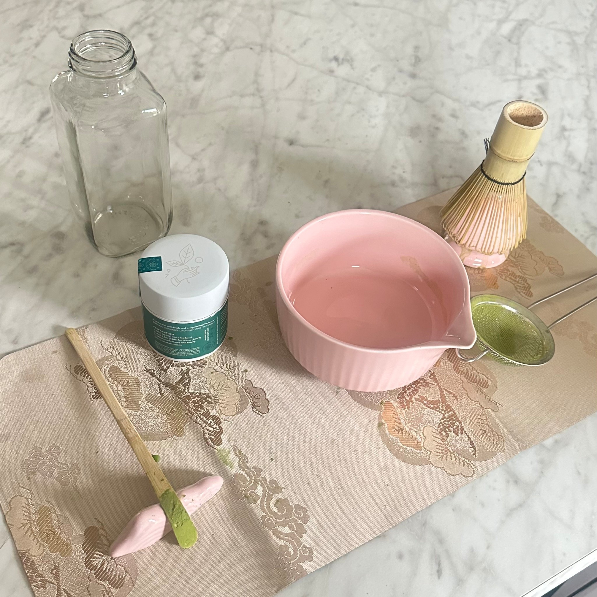 Matcha set, morning routine essential, mom fuel, matcha latte. Cute pink matcha kit