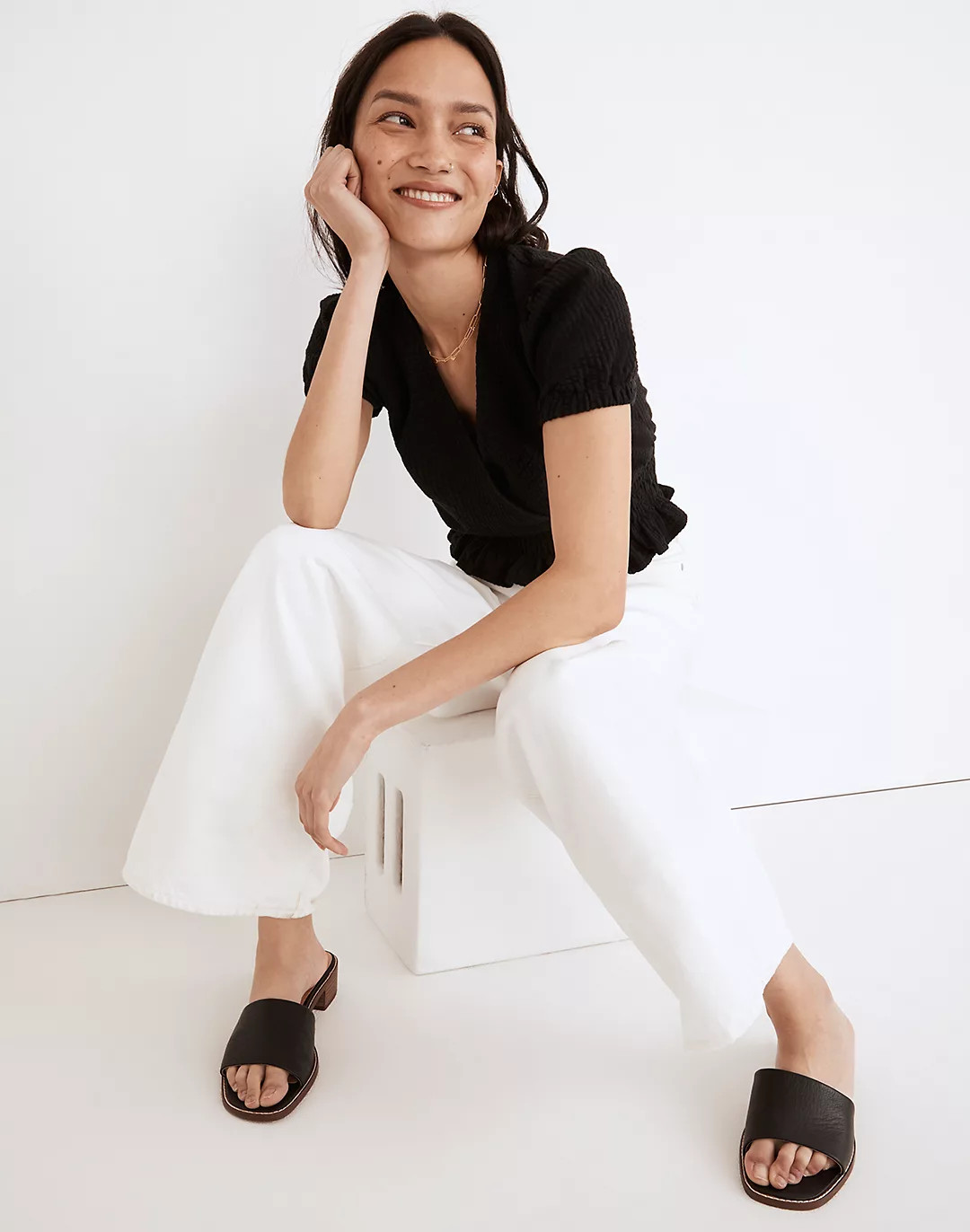 Knit Seersucker Smock-Waist Crop Top | Madewell