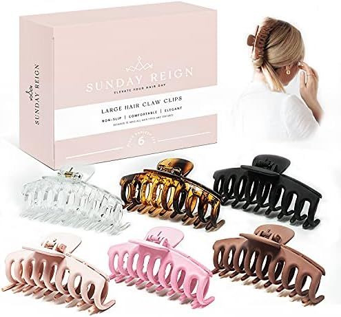 Sunday Reign's 6 Pcs Hair Claw Clips | Large Matte Claw Clip Designed for Medium & Thick Hair | S... | Amazon (US)