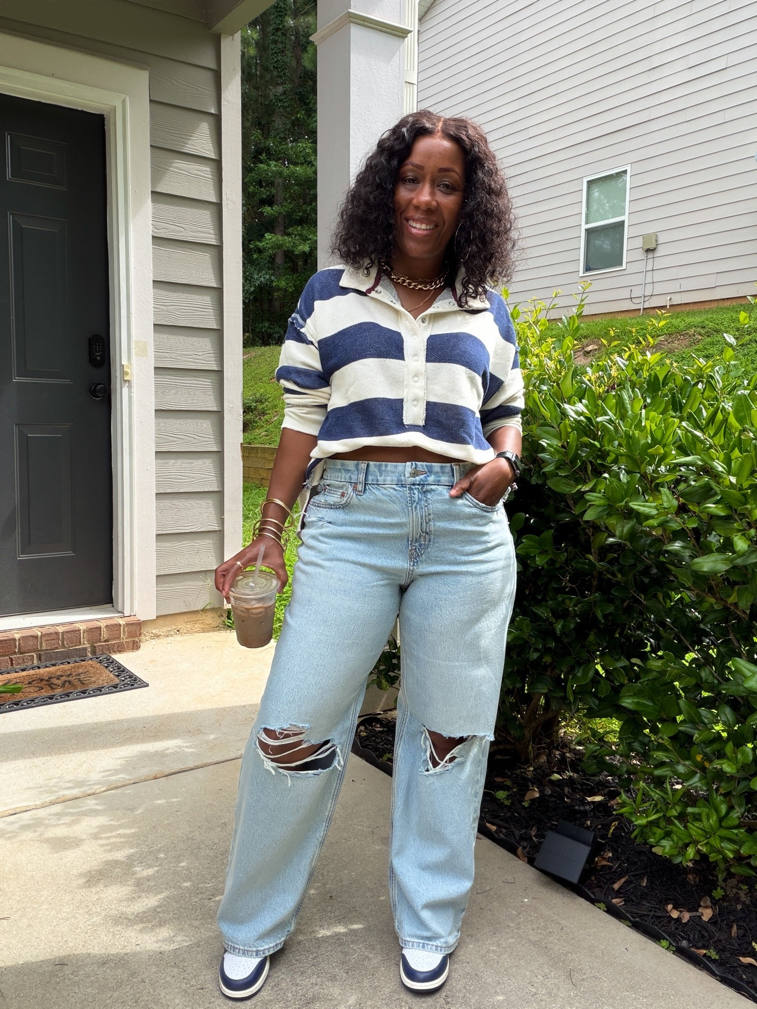 American eagle rugby shirt and American eagle curvy stovepipe high-rise rigid jeans

#LTKootd #LTKOver40 #LTKPetite