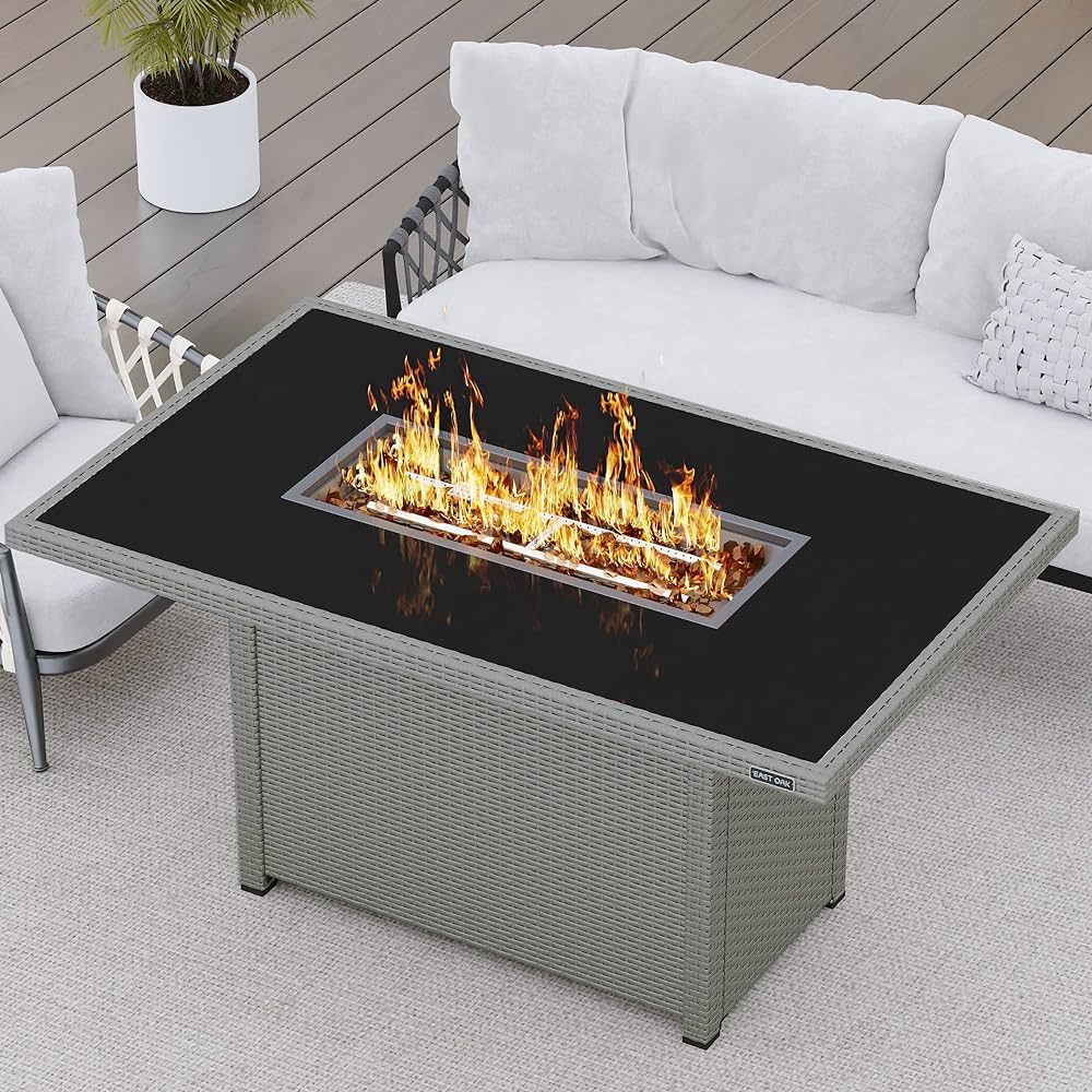 EAST OAK 52'' Propane Fire Pit Table, 60,000 BTU Gas Firepit W/Large Tempered Glass Tabletop, CSA... | Amazon (US)