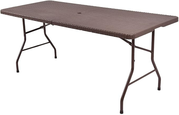 Tangkula 6' Center Folding Table Portable Rattan Design Indoor Outdoor Use with Carrying Handle | Amazon (US)