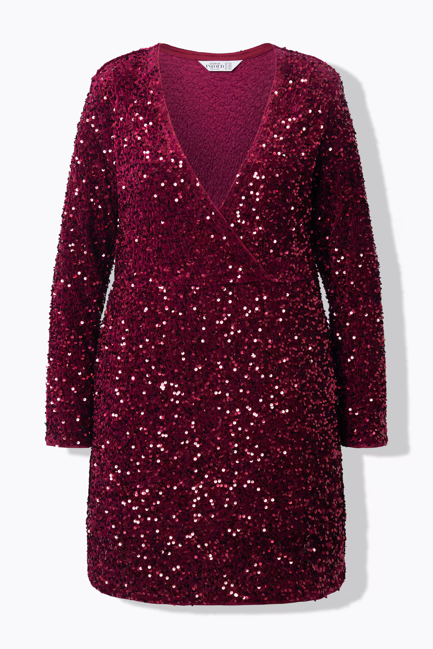 Sequined Wrap Look Long Sleeve V-Neck Dress | Ulla Popken - US