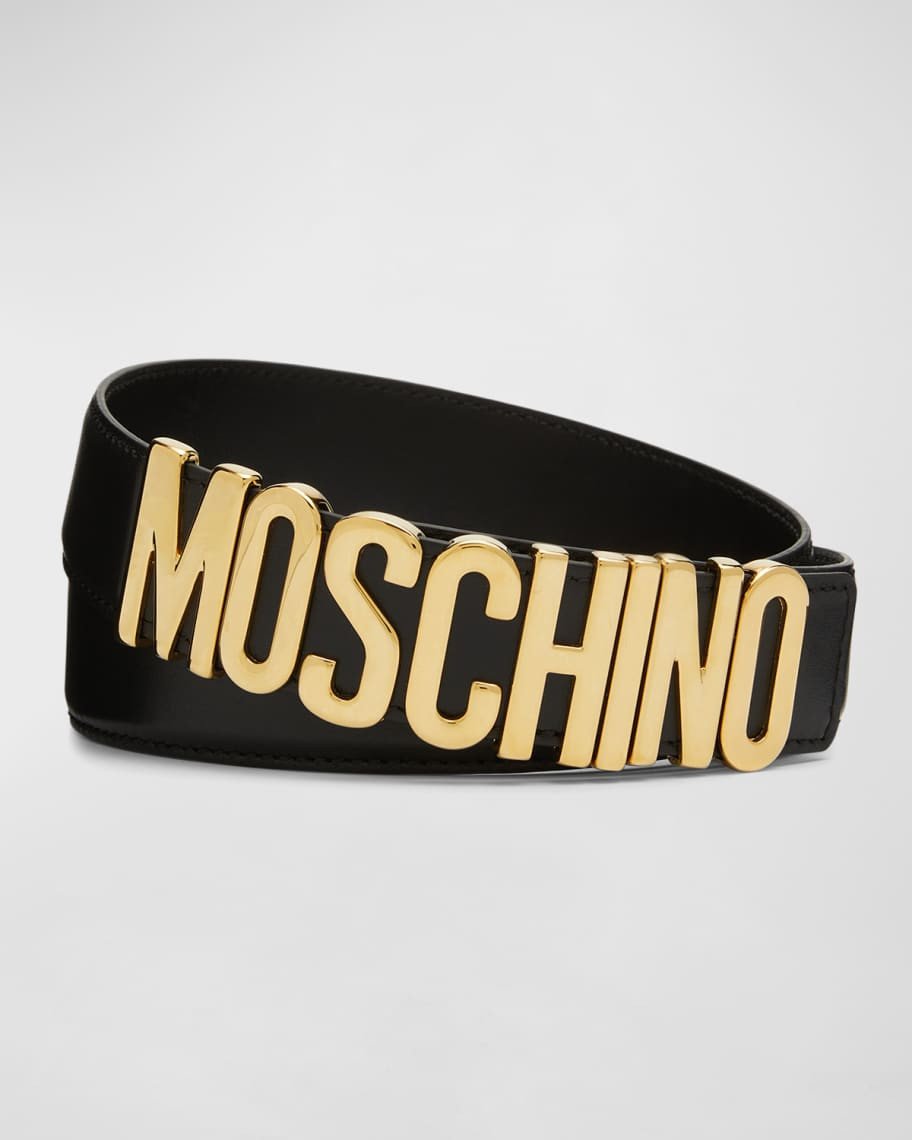 Moschino Men's Logo Buckle Leather Belt | Neiman Marcus