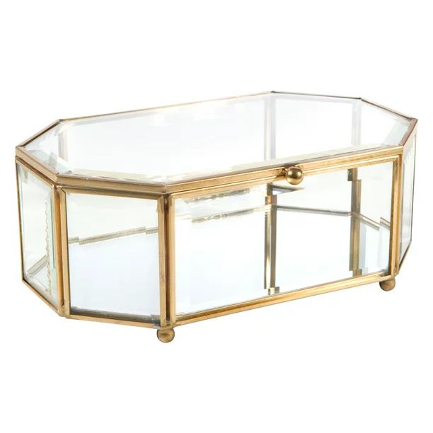 Home Details Vintage Mirrored Bottom Octagonal Glass Keepsake Box in Gold - Walmart.com | Walmart (US)