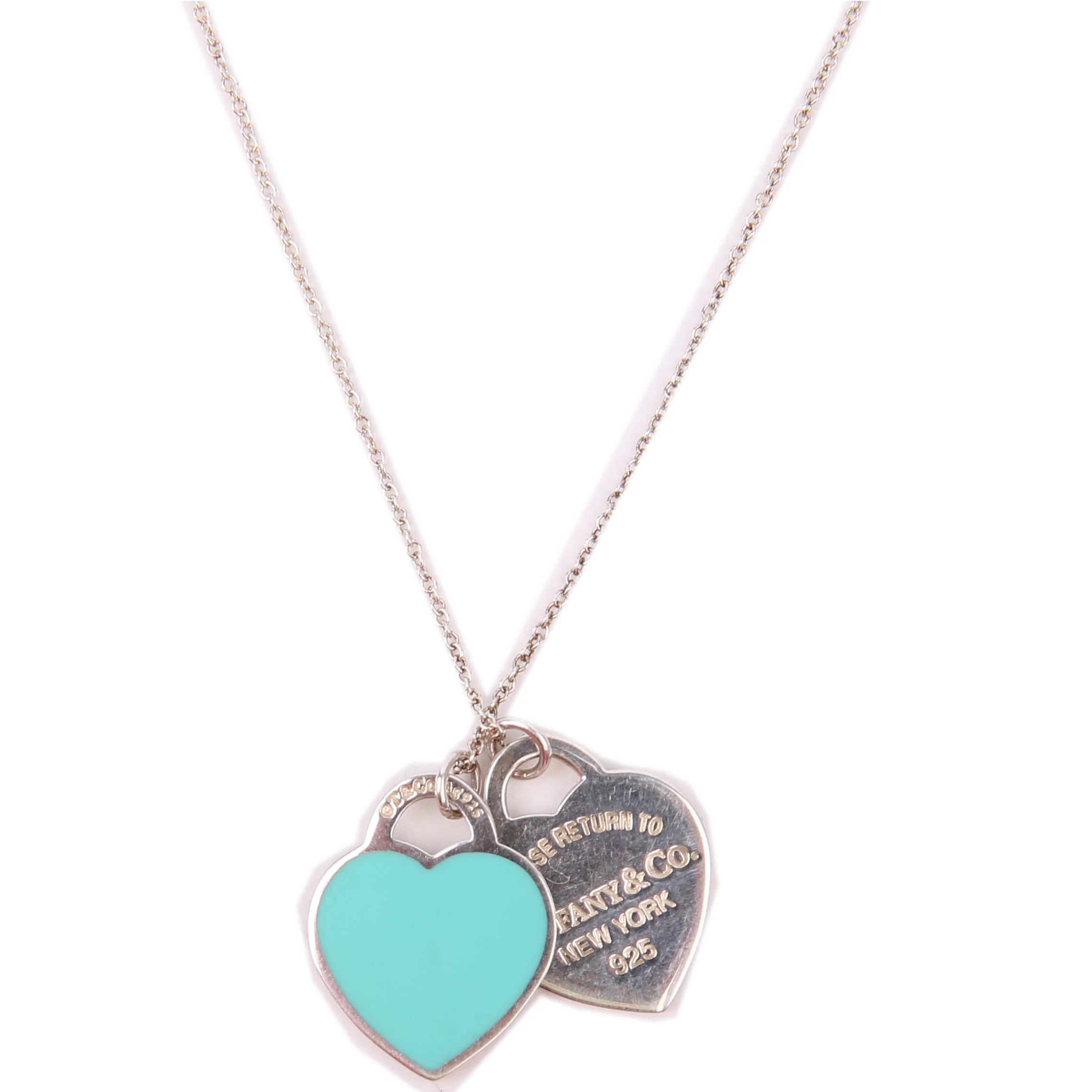 Please Return Double Heart Enamel Necklace 925 | Keeks Designer Handbags