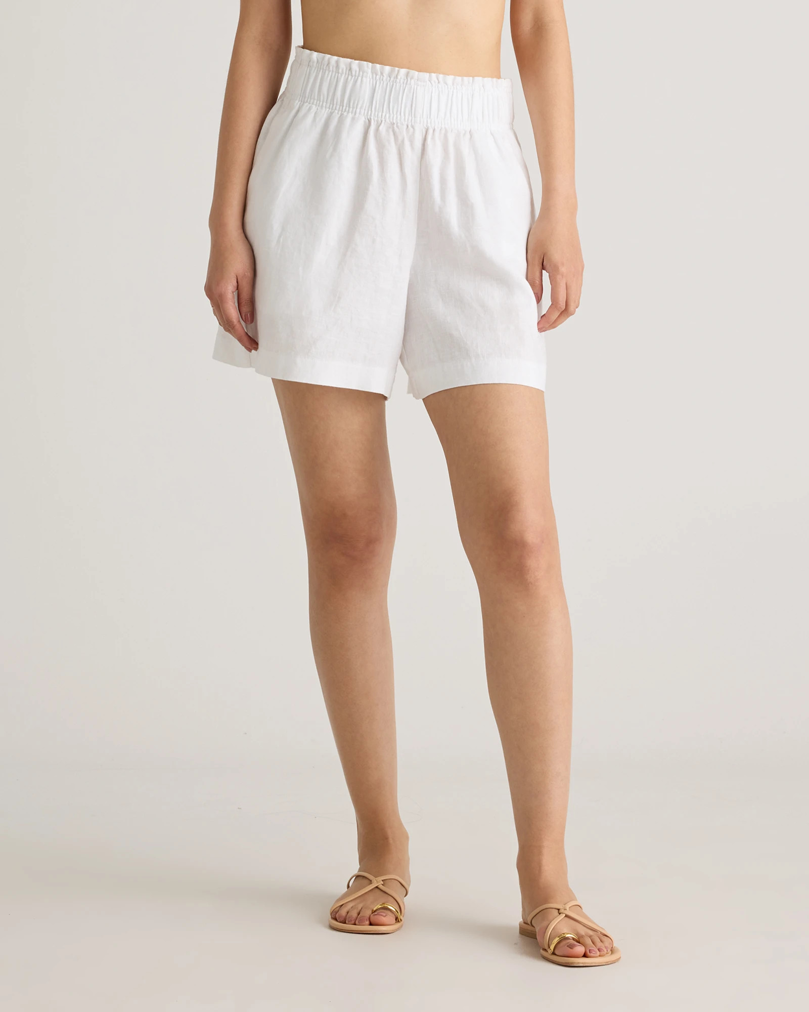 100% European Linen High Waisted Shorts in White | Quince
