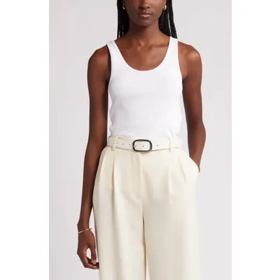 Nordstrom Rib Scoop Neck Cotton Tank in Rust Spice at Nordstrom, Size Small | Nordstrom