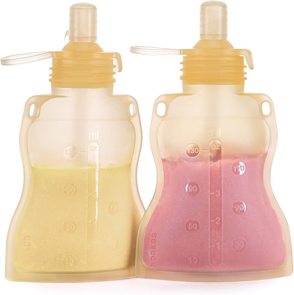 Haakaa Reusable Pouches for Toddlers, Food Grade Silicone, 4oz,2 Pack,6m+(Banana) | Amazon (US)