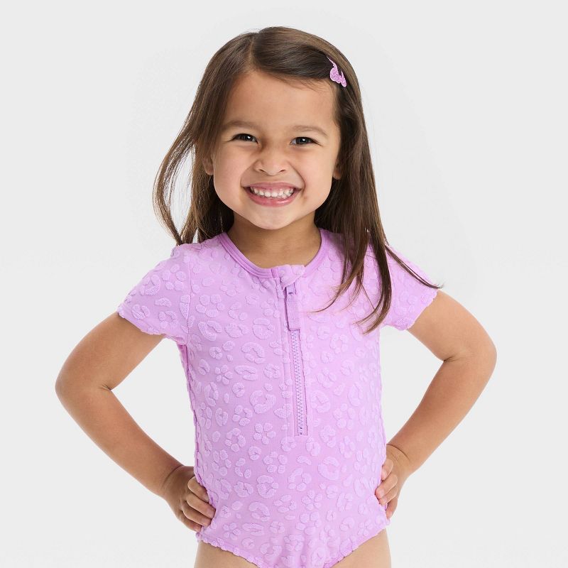 Toddler Girls' Solid Textured One Piece Swimsuit - Cat & Jack™ Purple | Target
