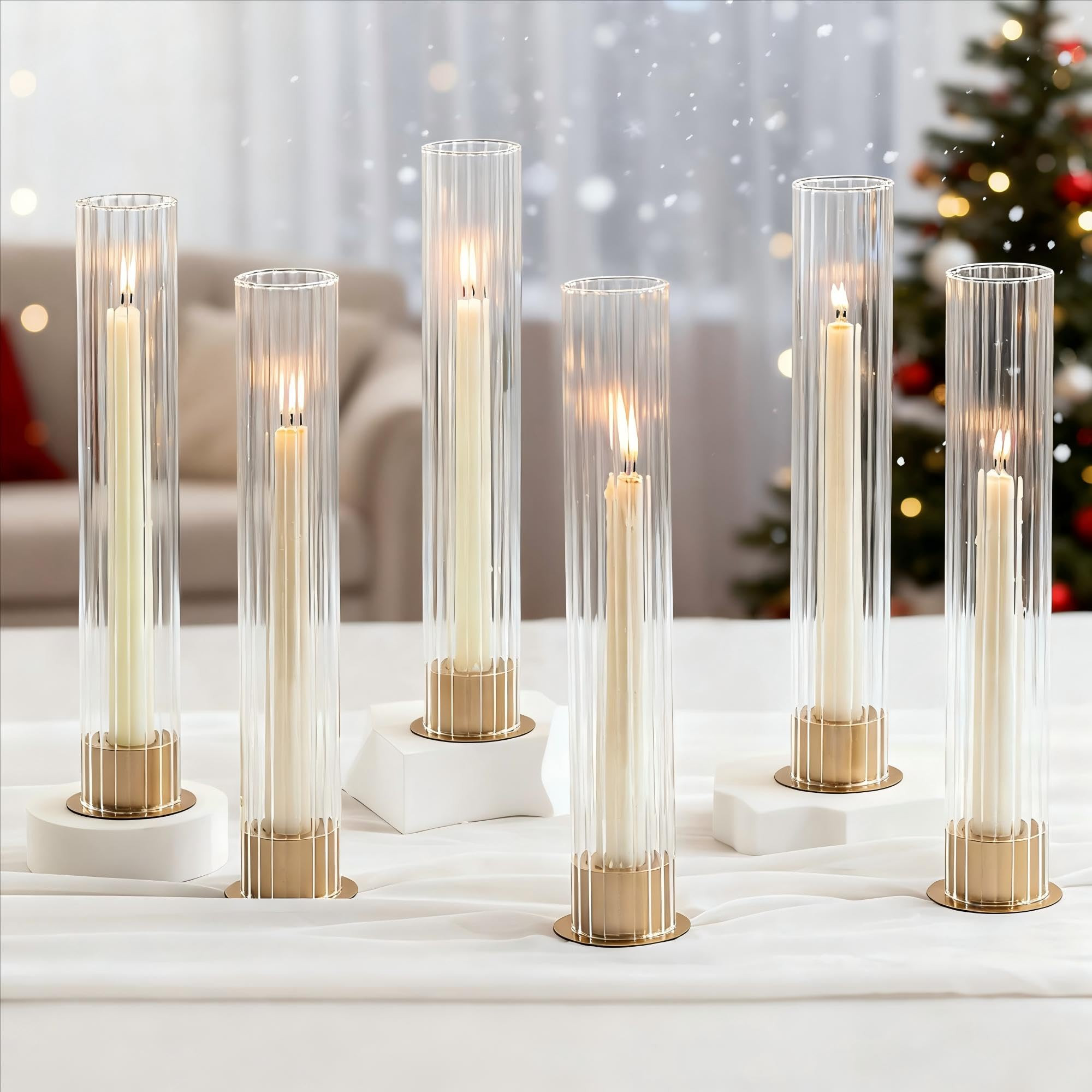NUPTIO Candlestick Holder with Fluted Hurricane: Set of 6 Metal Candle Holders with Glass Cylinde... | Amazon (US)