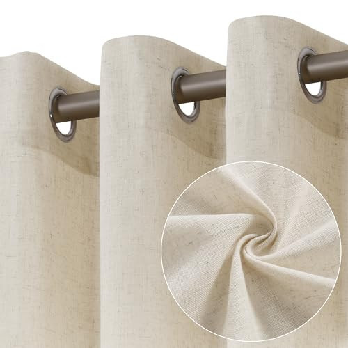 Jowels Natural Linen Curtains 90 Inch Length 2 Panels for Bedroom, Light Filtering Sheer Curtains 90 Inches, Neutral Modern Grommet Semi Sheer Soft Privacy Drapes 40 Wide Beige | Amazon (US)