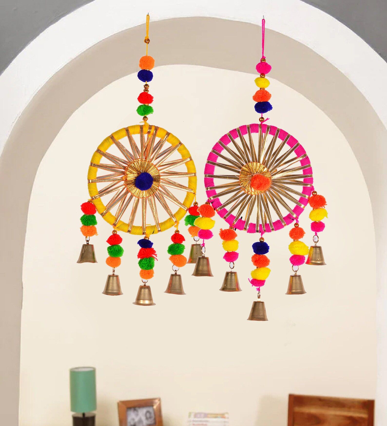 Multicolored Gota Pom Pom Dream Catchers with bell Diwali | Etsy | Etsy (US)