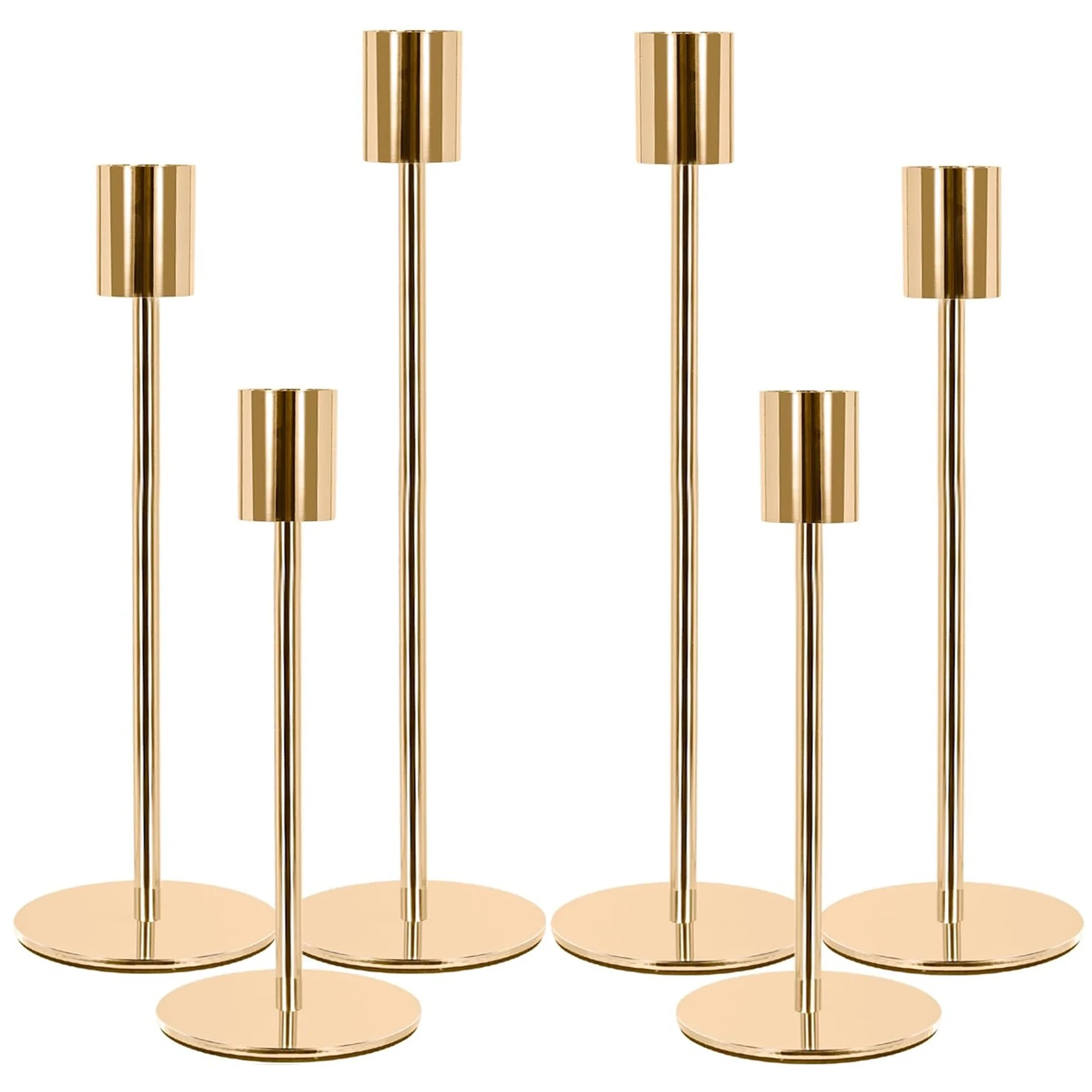HIDAWN Metal Gold Taper Candle Holders, 6 Pack Candlestick Holders Set for Wedding, Dinning, Part... | Walmart (US)
