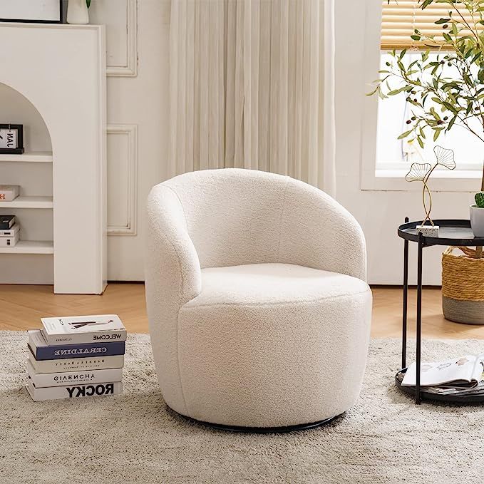 Deolme Ivory White Compact Modern Swivel Accent Chairs Living Room, Round Sofa Chair Reading Arm ... | Amazon (US)