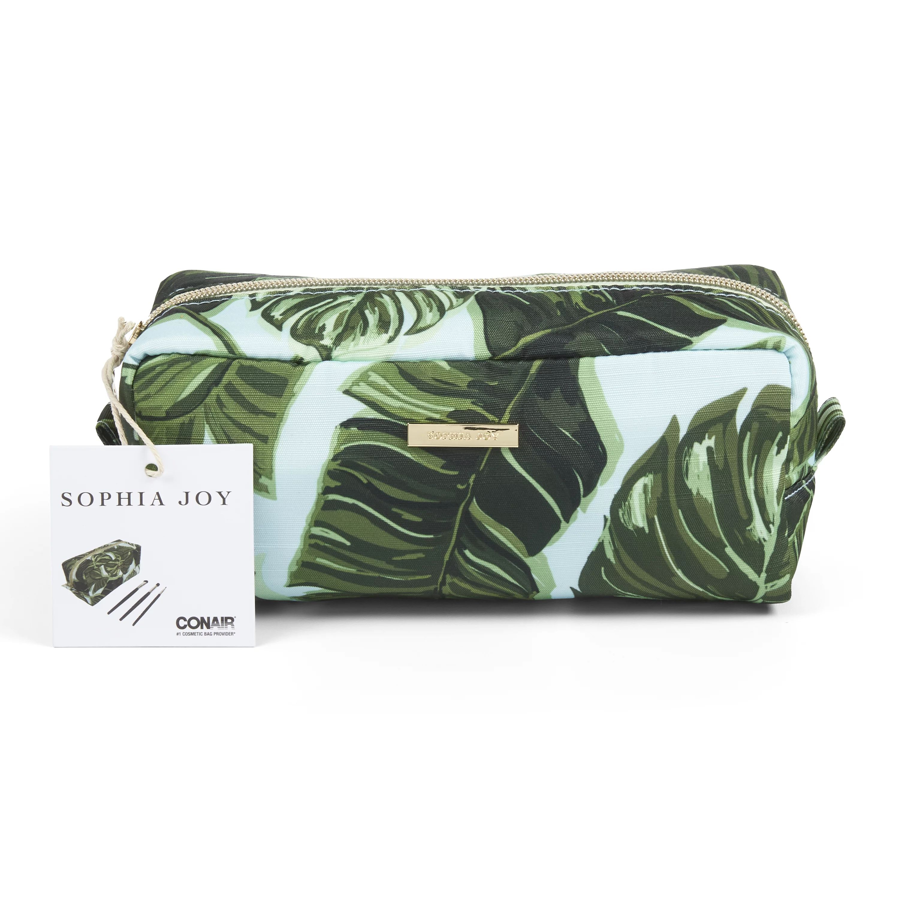 Sophia Joy Travel Cosmetic Bag with Three-Compartment Brush Case, Palm Blue Pattern | Walmart (US)