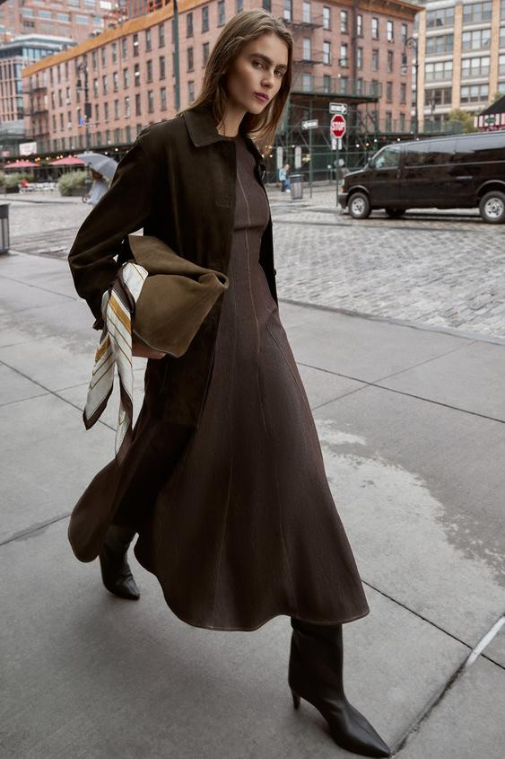 CONTRAST TOPSTITCH MIDI DRESS | Zara US