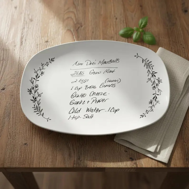 Custom Handwriting Recipe Platter, Floral Gift, Handwritten Recipe Gift, Personalized Platter, Gr... | Etsy (US)