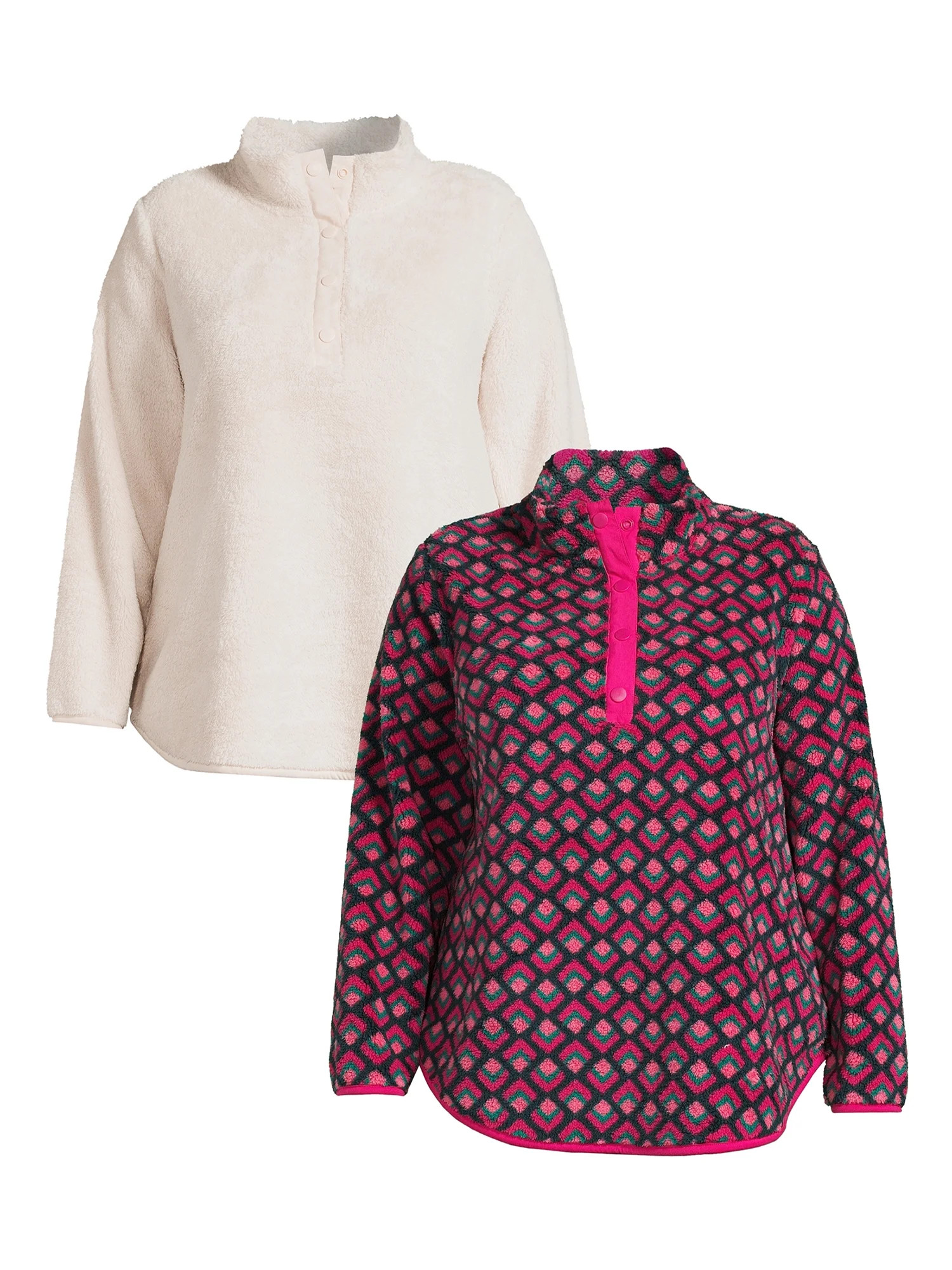 Terra & Sky Women's Plus Size Quarter Snap Faux Sherpa Pullover, 2-Pack | Walmart (US)