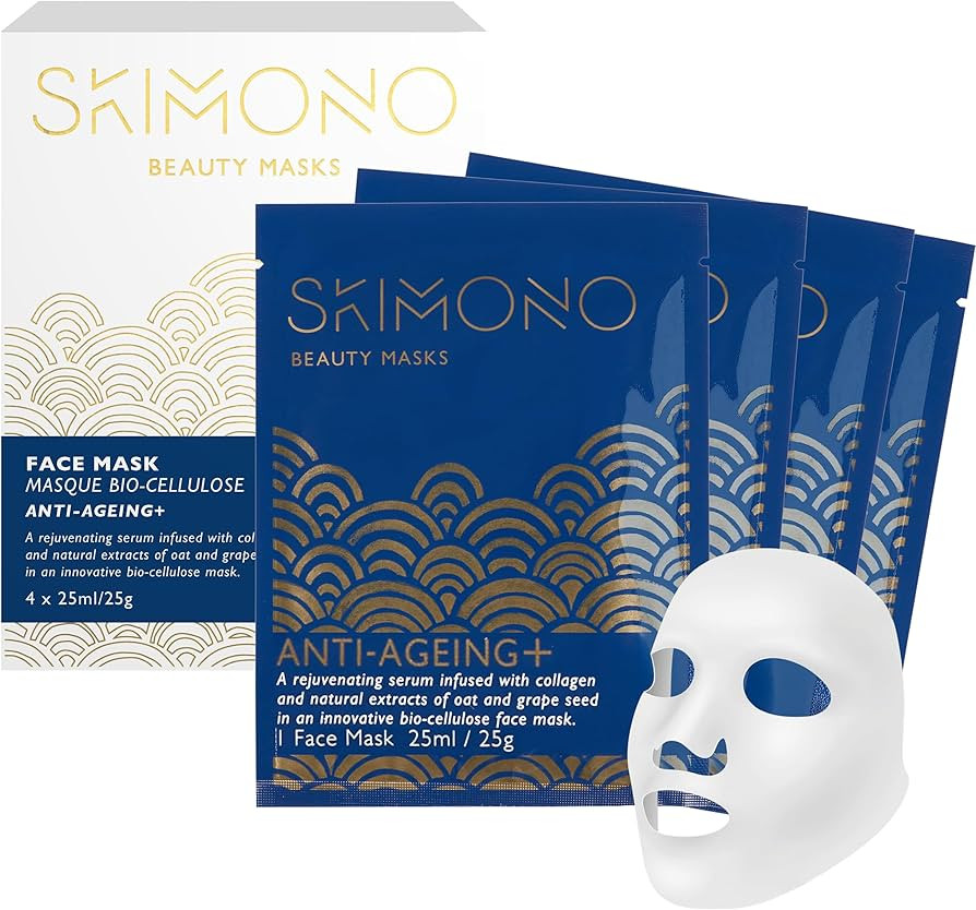 Skimono Anti-Ageing Collagen Face Mask (4 Pack) - Bio-Cellulose Sheet Masks with Collagen, Oat & ... | Amazon (UK)