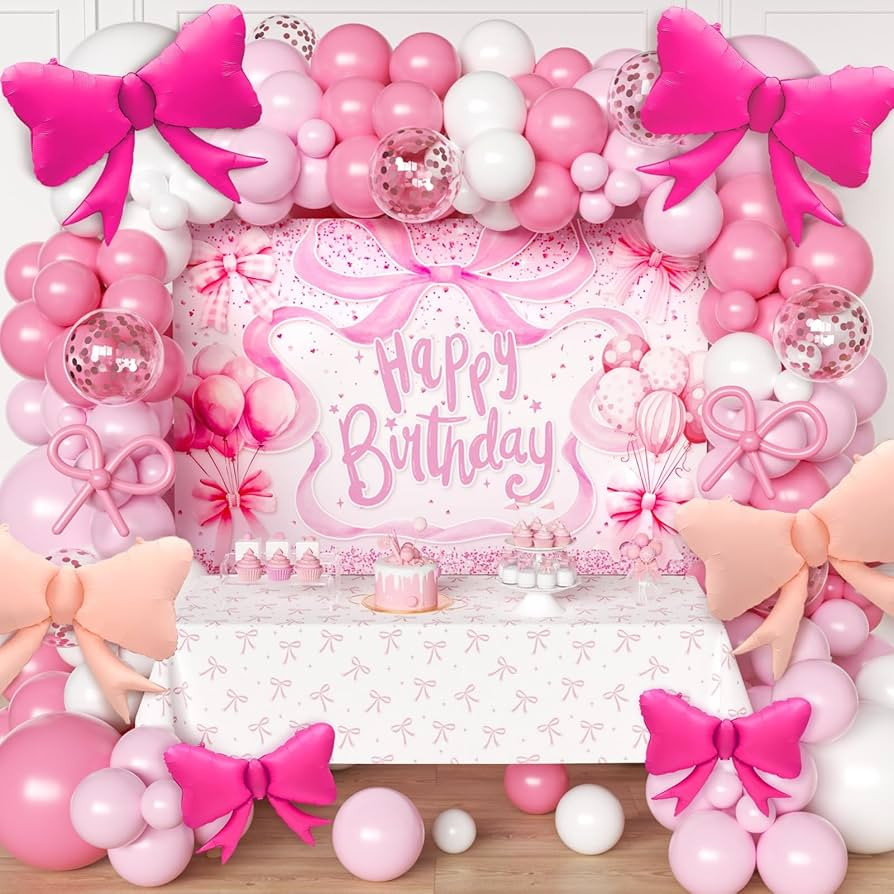 Pink Bow Birthday Party Decorations for Girls Coquette Bow Birthday Decorations with Arch Kit Gar... | Amazon (US)