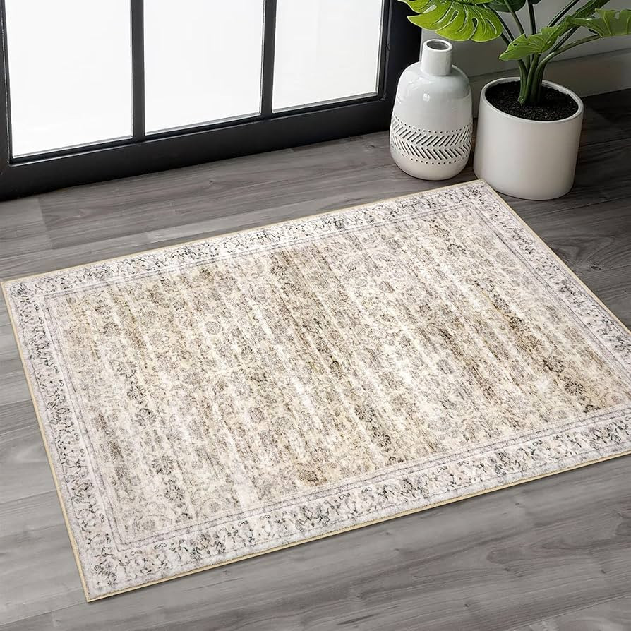 2x3 Beige Yellow Washable Rug Soft Area Rug for Entryway, Non-Slip Indoor Door Mat Distressed Flo... | Amazon (US)
