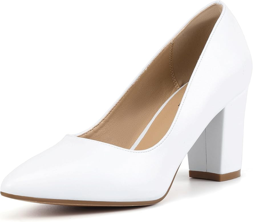 IDIFU Women's IN3 Classic Pumps Closed Toe Heels High Chunky Block Work Office Heels Comfortable ... | Amazon (US)
