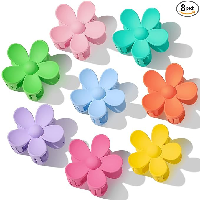 Flower Hair Clips 8PCS, Large Claw Clips for Women Girls Thick Thin Hair, Strong Hold Nonslip Big... | Amazon (US)