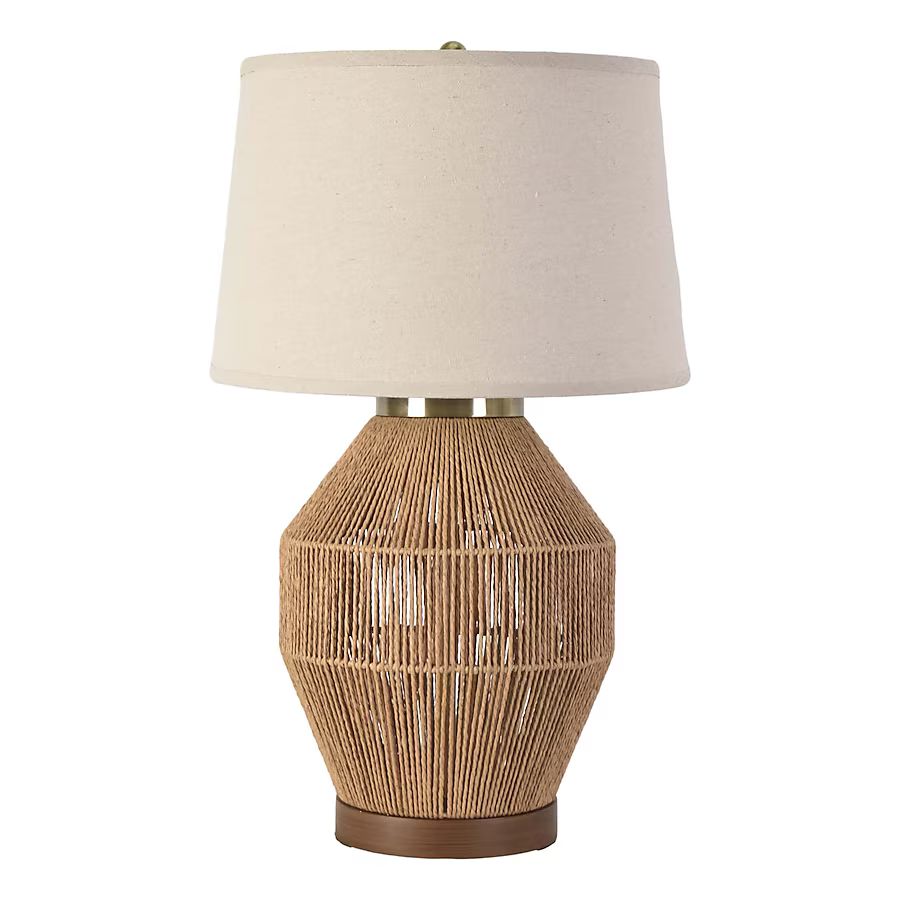 allen + roth 25-in Natural Paper Rope Led; 3-way Table Lamp with Linen Shade | Lowe's