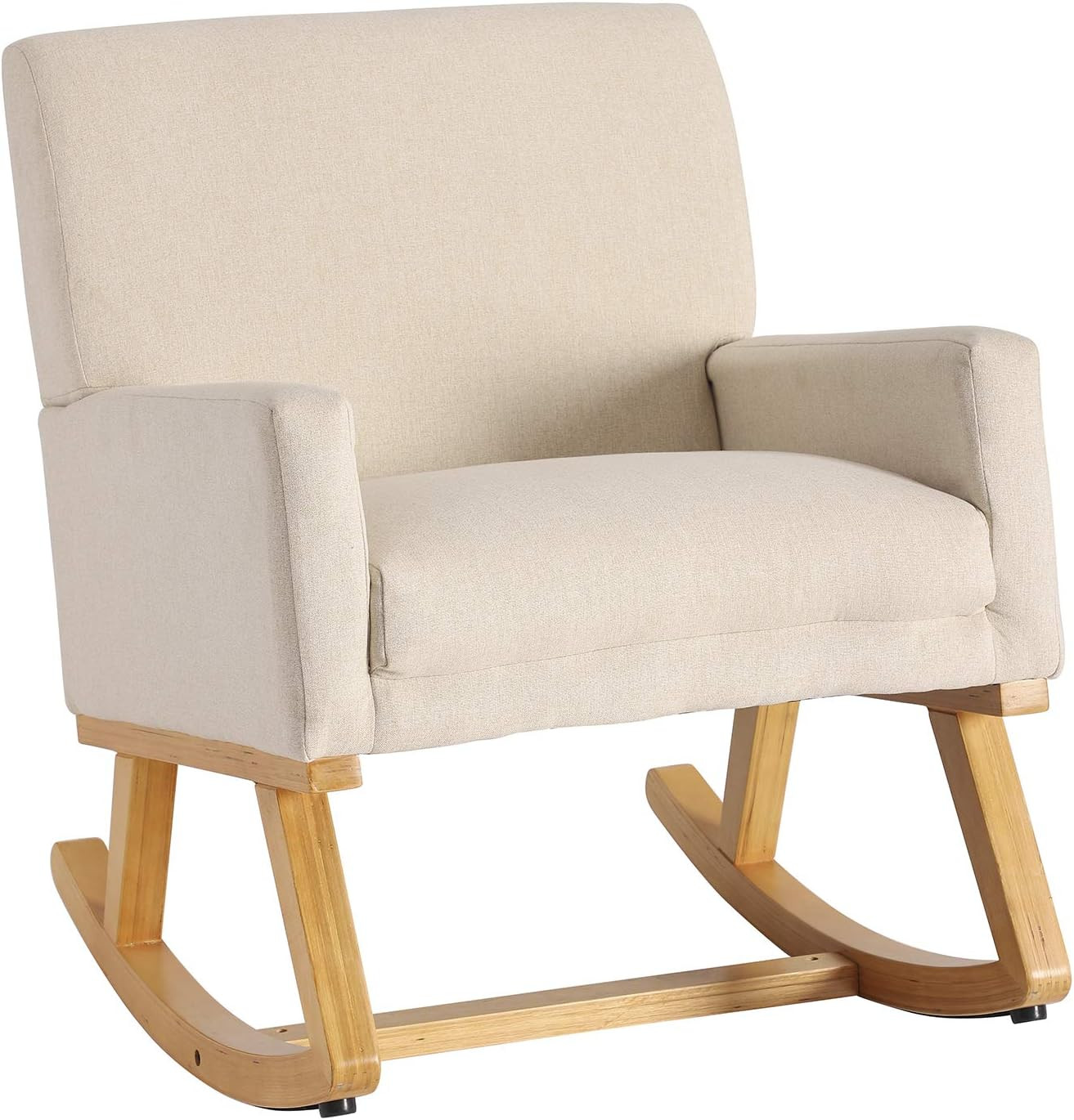 Grepatio Upholstered Wood Rocking Chair, Comfy Nursery Rocker with Soft Padded Seat, Lounge Armch... | Amazon (US)