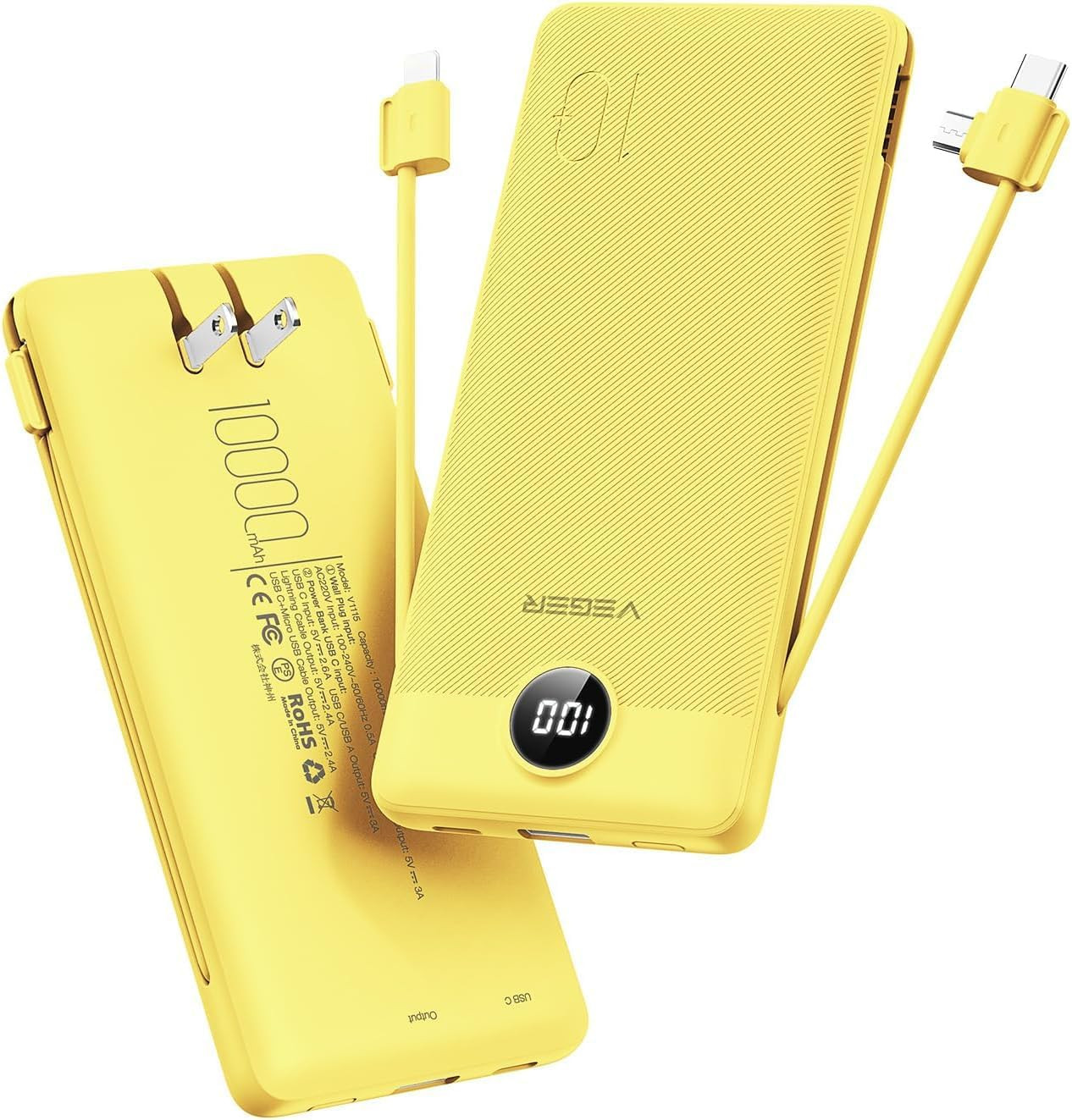 VEGER Portable Charger for iPhone, Power Bank Built in Cables and Wall Plug | Amazon (US)