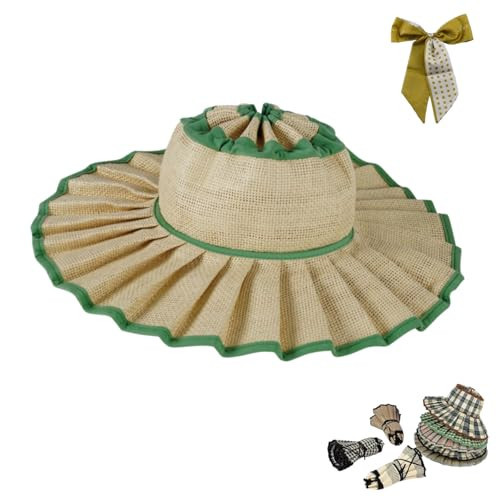 Women's Straw Reversible Pleated Sun Hat,Foldable Wide Brim Beach Hats for Summer,Outdoor Casual Travel Pleated Cap (US, Alpha, One Size, N) | Amazon (US)