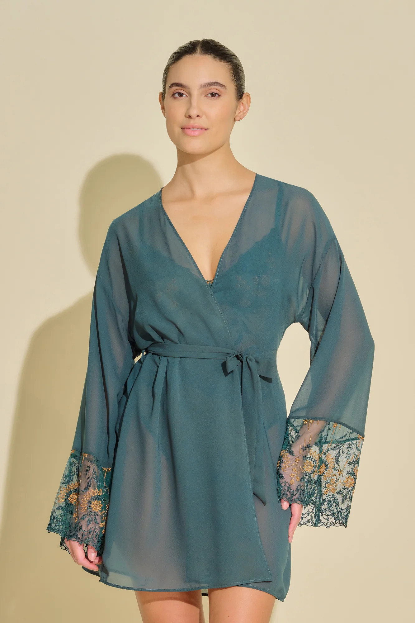 Cosabella Women's Ushuaya Robe, Green, Small, Mesh Robe | Cosabella