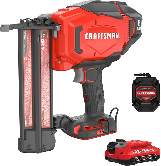 CRAFTSMAN V20 Cordless Brad Nailer, 18 Gauge Nail Gun, with Battery and Charger (CMCN618C1) | Amazon (US)