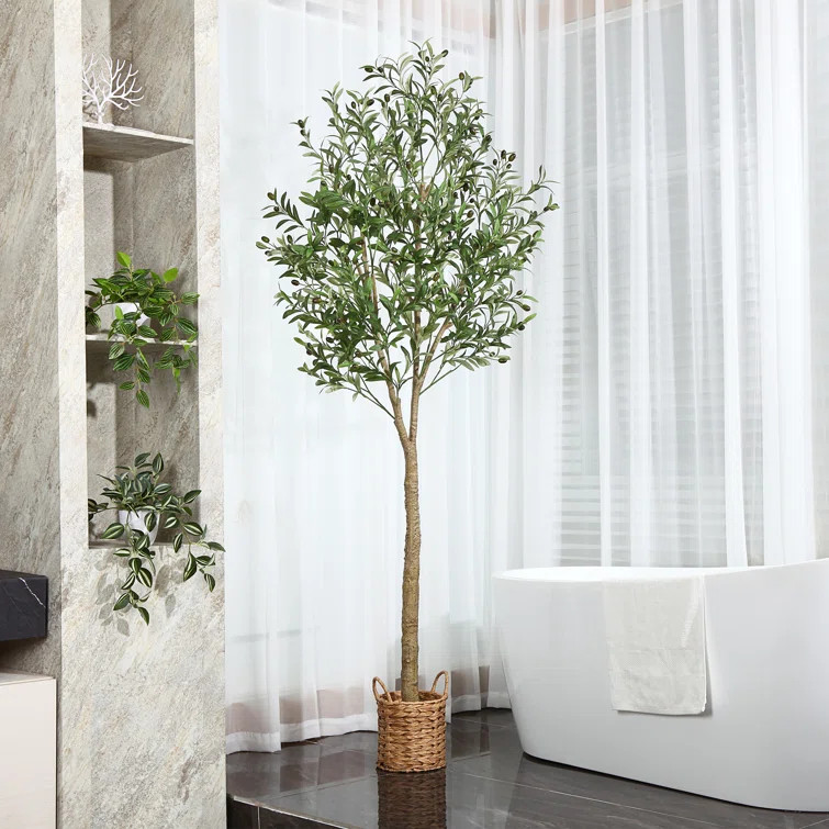 Adcock Faux Olive Tree Plant in Rattan Basket | Wayfair North America